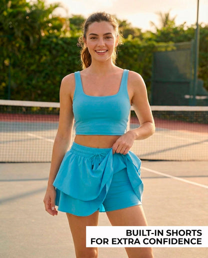 VG Vitagrazia Active Skort & Square - Neck Crop Top Set – Trendy Tennis Core Athletic Two - Piece Outfit - VG VITAGRAZIA